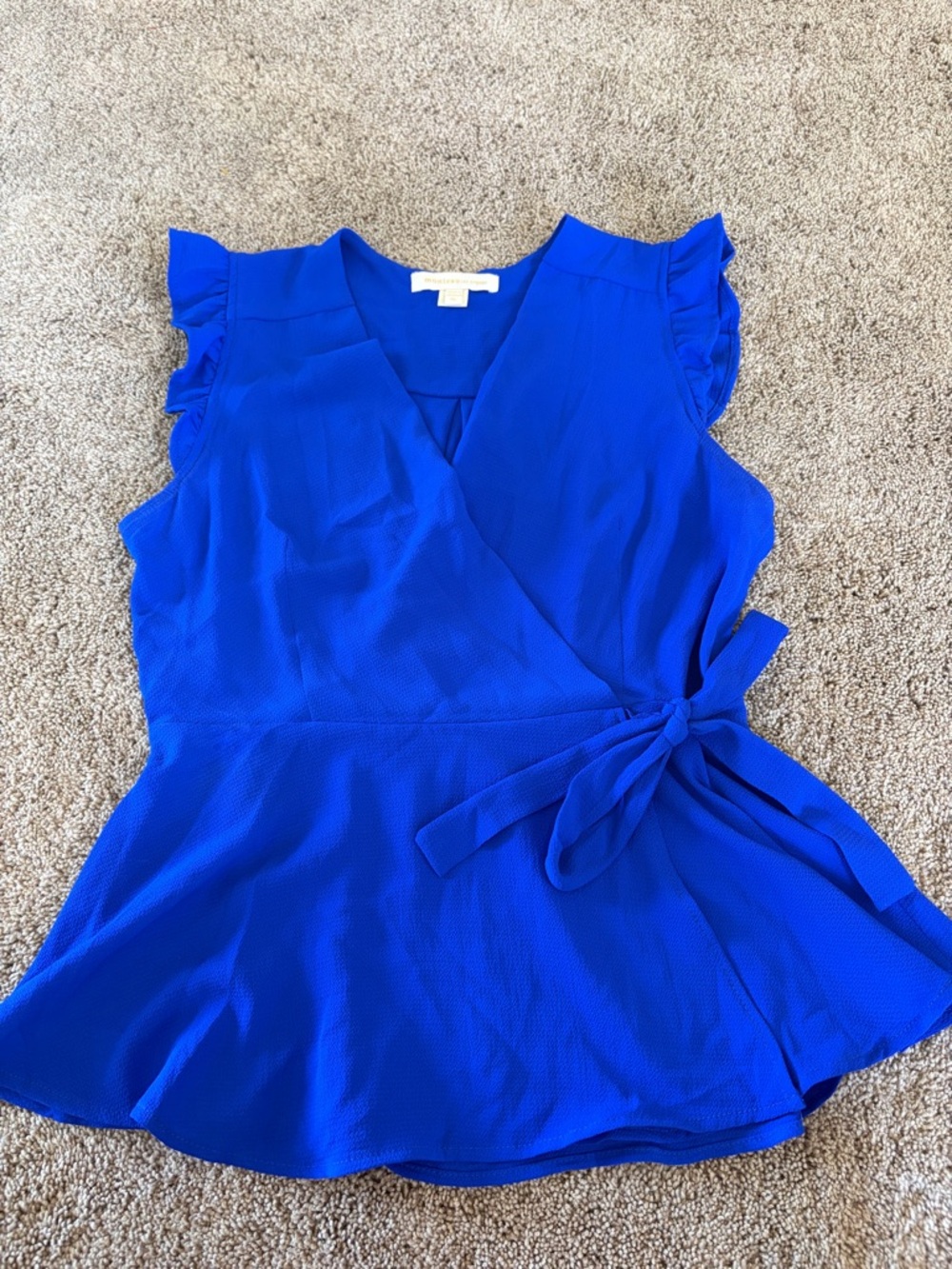 Monteau Cobalt Blue Ruffle Sleeve Wrap Top